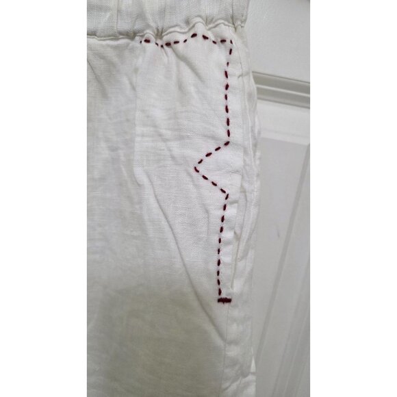 Mara Beach Festival White Elastic Waist Culottes Red Embroidered Pocket Linen - Picture 6 of 7